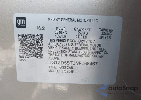 2022 Chevrolet Malibu Fwd Lt z USA, uszkodzony, nr VIN 1G1ZD5ST1NF168467